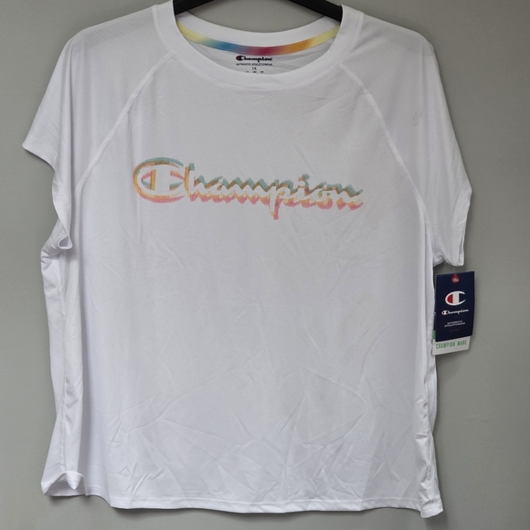 Champion Women's Multicolor Logo White Tee - Picture 1 of 5